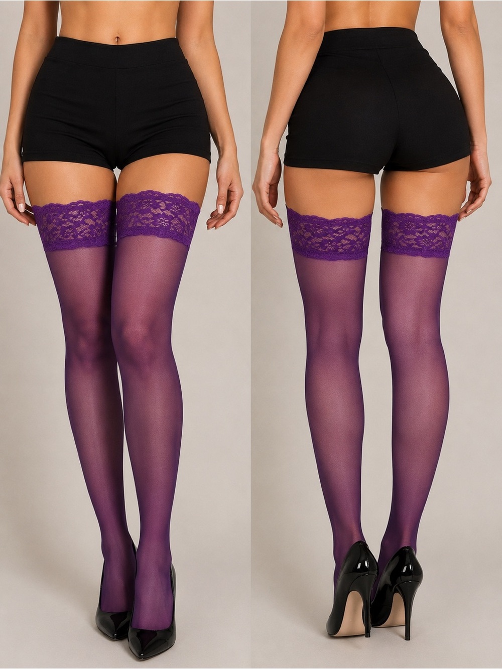 Japanese  Pantyhose/Tights Lace Silicone Stay-Up Thigh High Stockings Purple